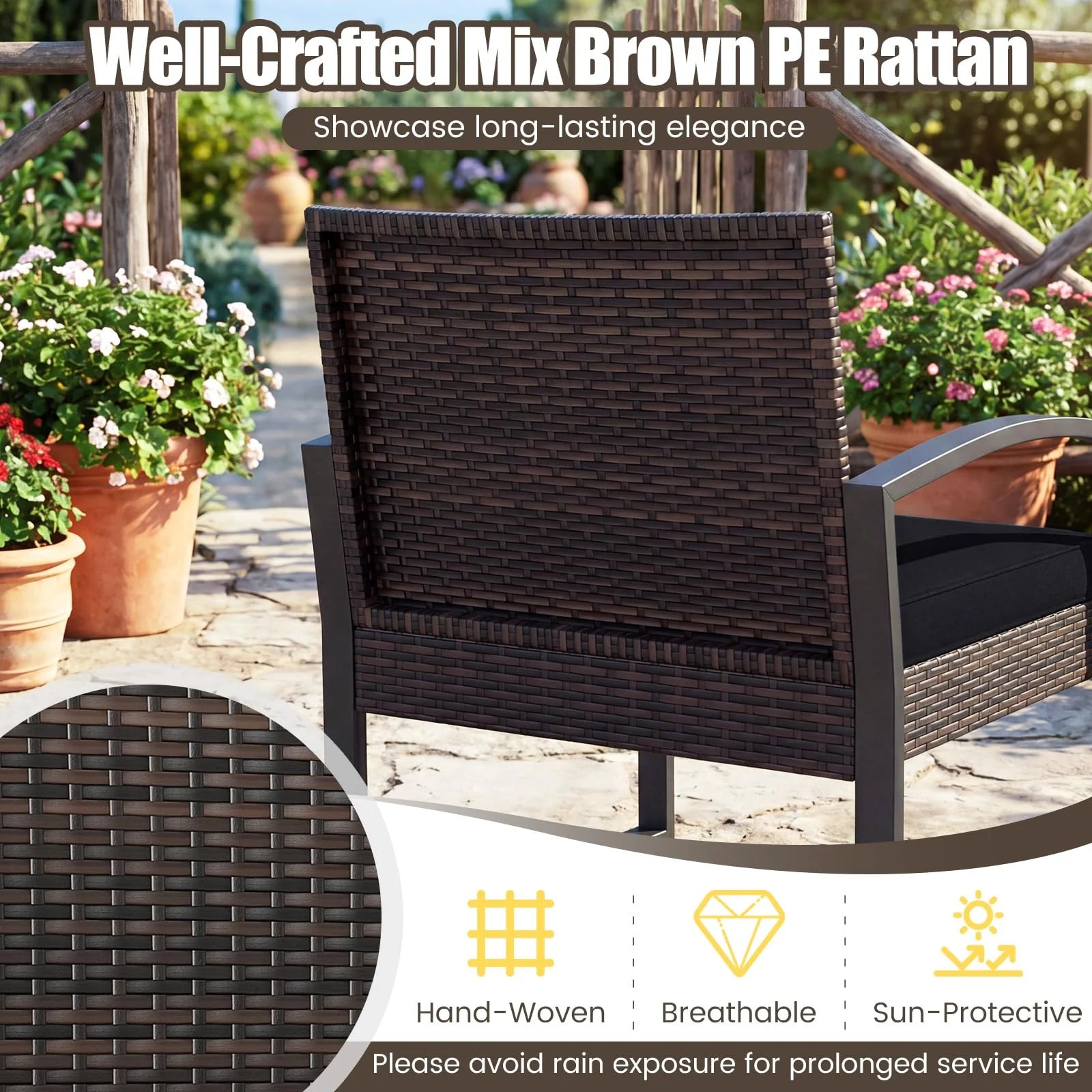 Tangkula 5 Pieces Wicker Patio Conversation Set 2-Person Small Balcony Furniture Seating Set