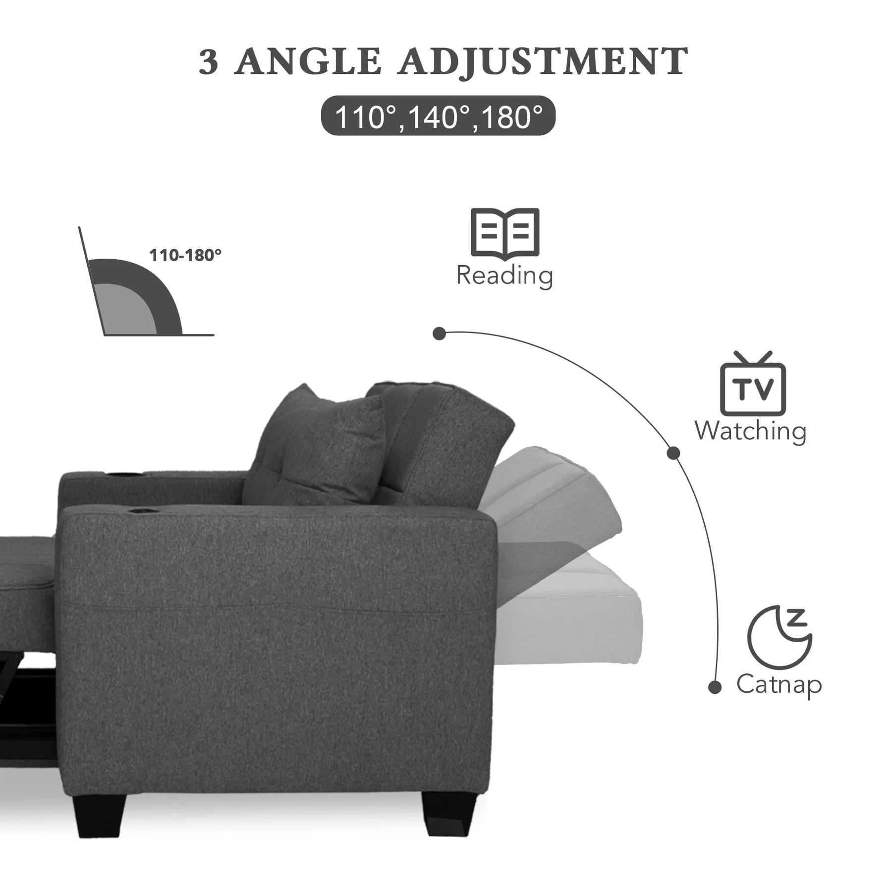 DURASPACE 3 in 1 Convertible Sleeper Chair Bed with Usb Port, Linen Pull Out Chair Indoor, Dark Gray