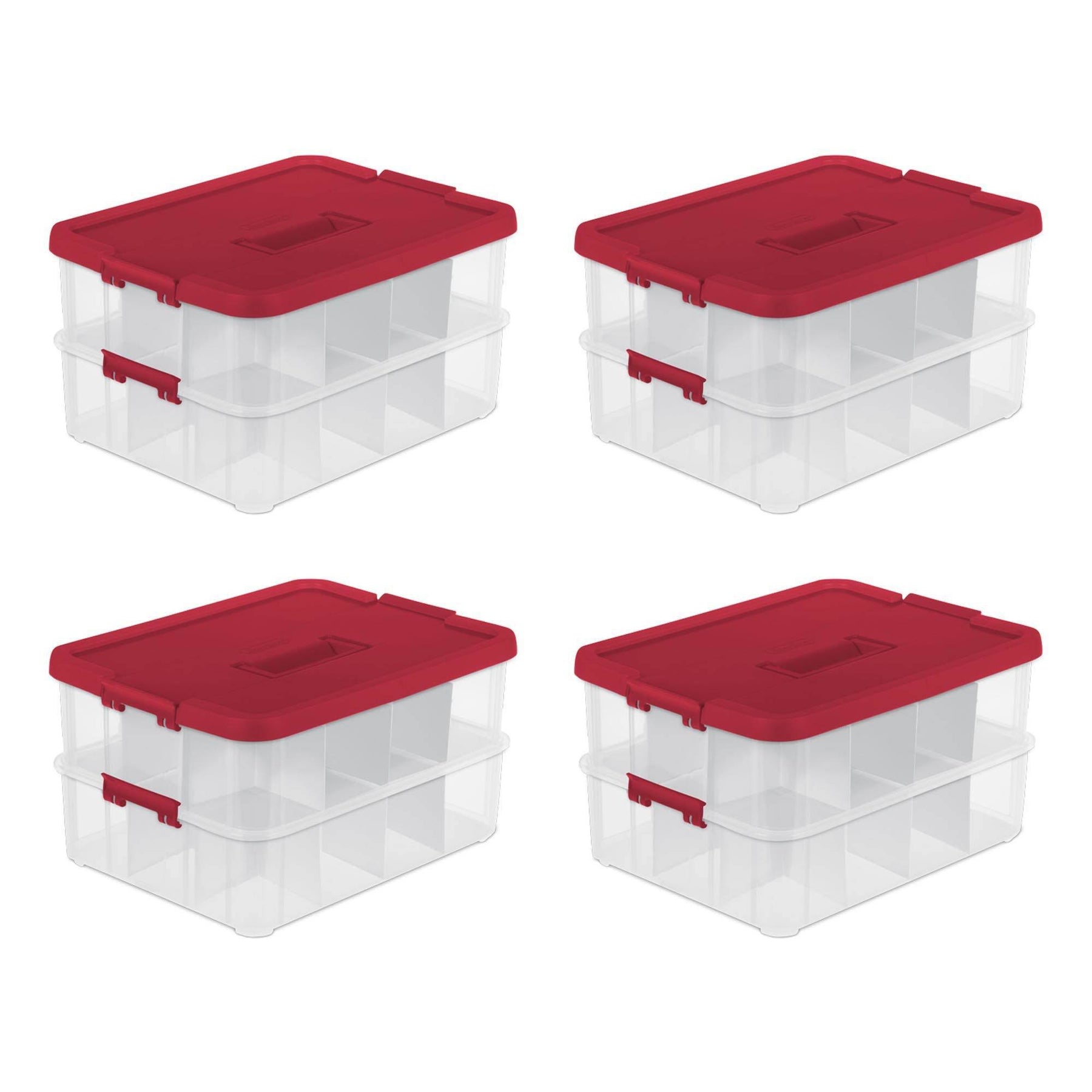 Sterilite 24 Compartment Stackable Christmas Ornament Storage Clear Box, 4 Pack
