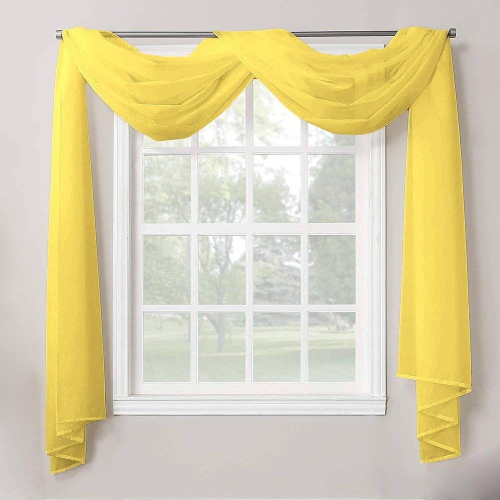 Decotex 1 Piece Sheer Voile Home Decor Fully Hemmed Scarf Valance Swag Topper (37 inch x 216 inch, Yellow)