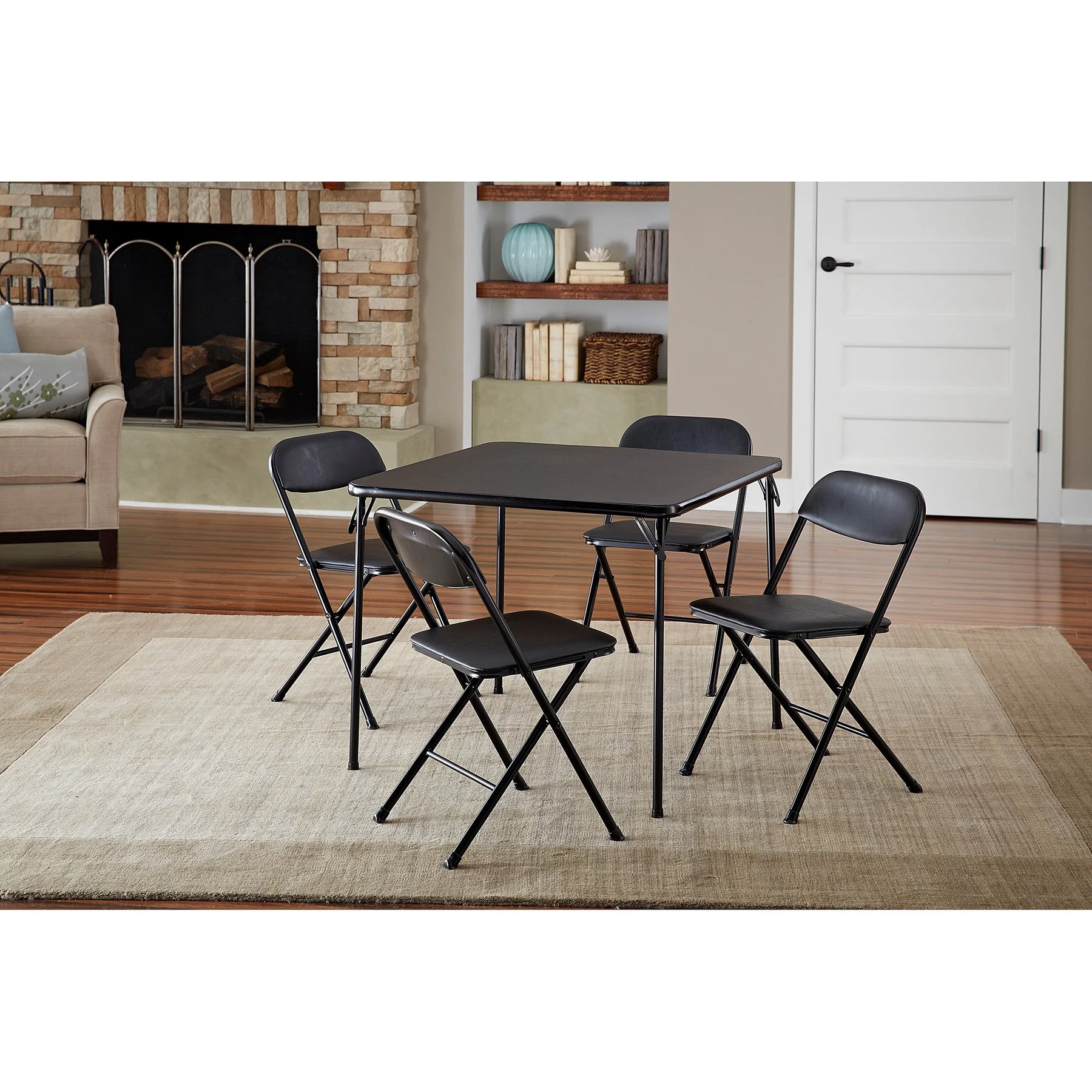 COSCO 5 - Piece Folding Set with Card Table and 4 Vinyl Padded Chairs, Black