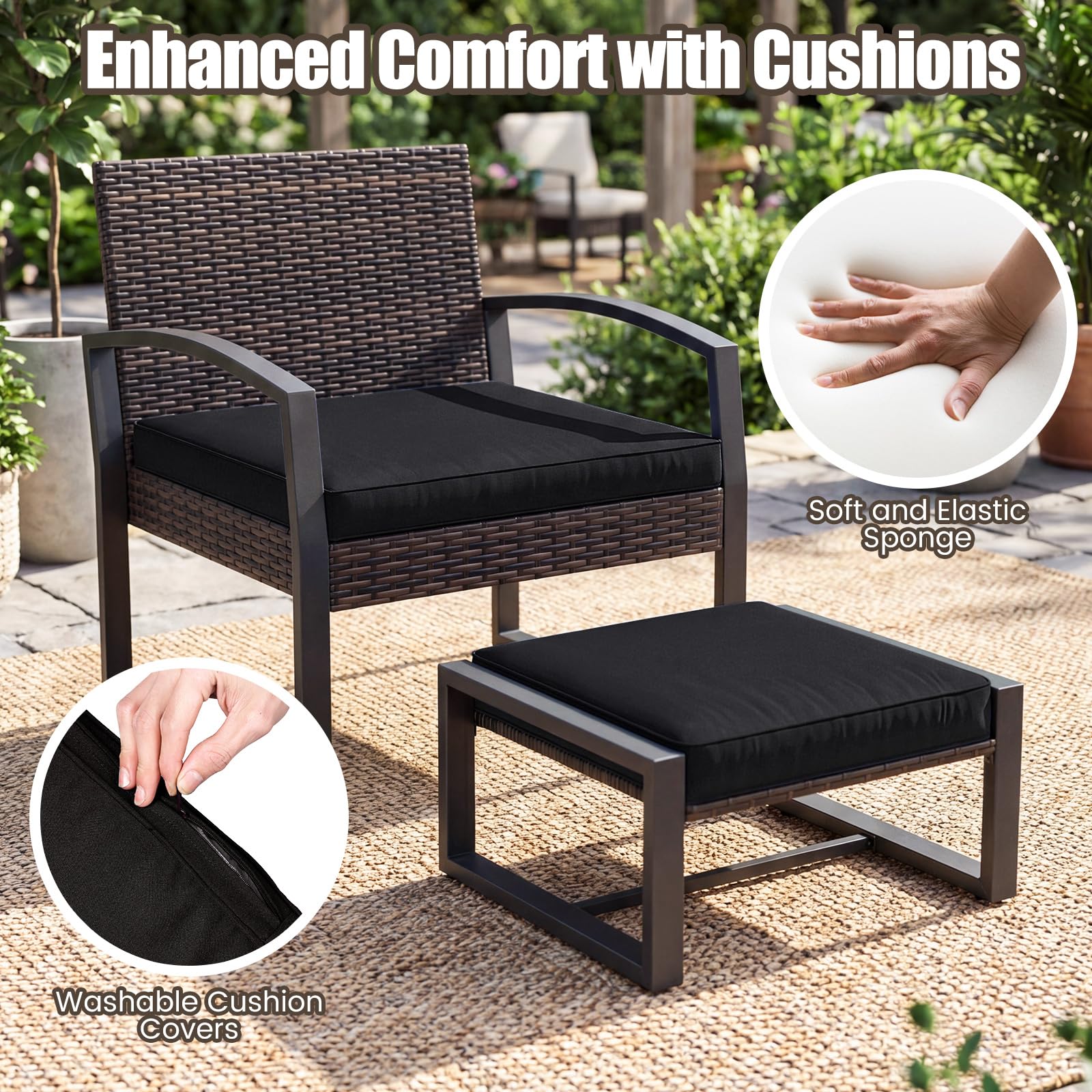 Tangkula 5 Pieces Wicker Patio Conversation Set 2-Person Small Balcony Furniture Seating Set