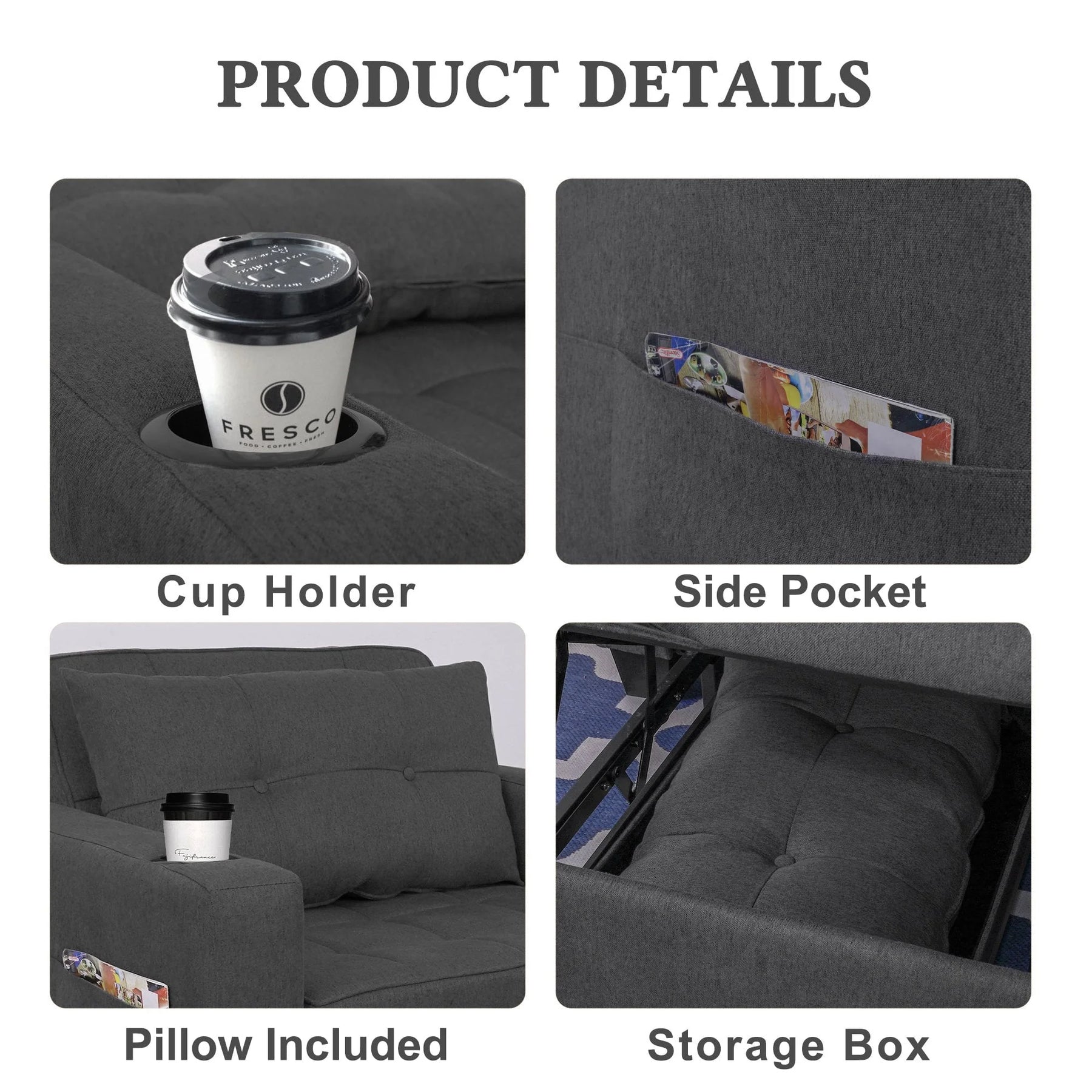 DURASPACE 3 in 1 Convertible Sleeper Chair Bed with Usb Port, Linen Pull Out Chair Indoor, Dark Gray