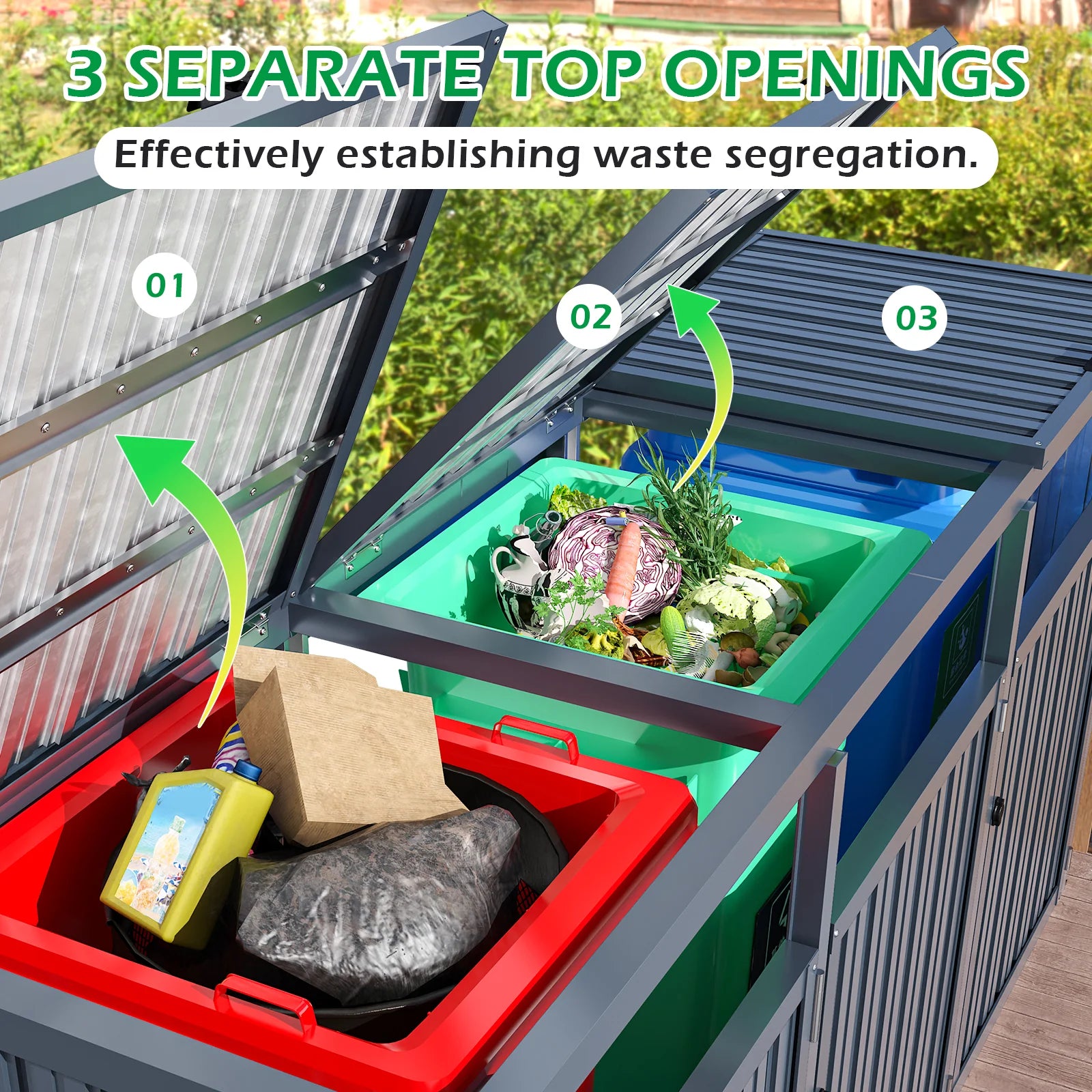 AECOJOY 73 Cu.Ft Outdoor Trash Can Storage Shed for 3 Garbage Cans